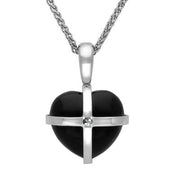 Sterling Silver Whitby Jet Marcasite Small Cross Heart Necklace
