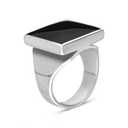 Sterling Silver Whitby Jet Small Square Ring, R603_3