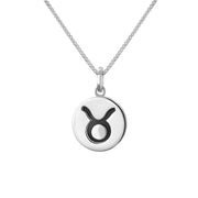 Sterling Silver Whitby Jet Zodiac Taurus Round Necklace, P3601.