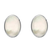 Sterling Silver White Mother of Pearl 8 x 10mm Classic Large Oval Stud Earrings, E007