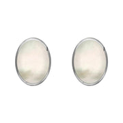 Sterling Silver White Mother of Pearl 8 x 6mm Classic Medium Oval Stud Earrings, E006