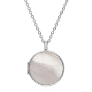 Sterling Silver White Mother of Pearl Large Round Locket, P3551C