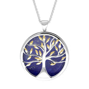 Sterling Silver Yellow Gold Plated Lapis Lazuli Large Round Tree of Life Necklace, P3418.