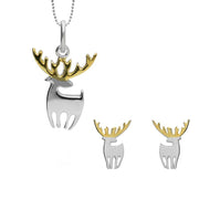 Sterling Silver Yellow Gold Reindeer Two Piece Set, S140.