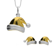 Sterling Silver Yellow Gold Santa Hat Two Piece Set, S103.