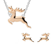 Sterling Silver Rose Gold Reindeer Two Piece Set, S107.