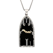Sterling Silver & 9ct Yellow Gold Whitby Jet Abbey Window Necklace. P2810C
