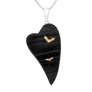 Sterling Silver 9ct Yellow Gold Whitby Jet Rough Heart Bat Necklace PUNQ0004942