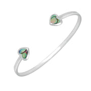 Sterling Silver Abalone Two Stone Heart Bangle B1081