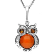 Sterling Silver Amber Cubic Zirconia Owl Necklace, P3153.