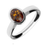 Sterling Silver Amber Oval Domed Ring. R548. 