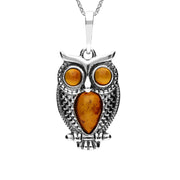 Sterling Silver Amber Owl Necklace P3147