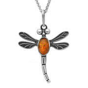Sterling Silver Amber Small Dragonfly Necklace