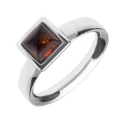 Sterling Silver Amber Small Square Domed Ring R547