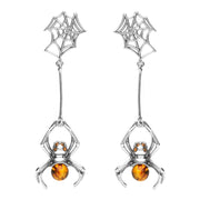 Sterling Silver Amber Spider Web Drop Earrings, E2332.