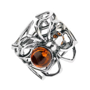 Sterling Silver Amber Spider Web Style Ring R1063