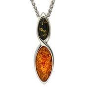 Sterling Silver Baltic Amber Two Tone Marquise Necklace