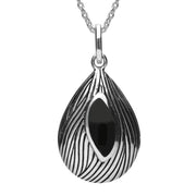 Sterling Silver And Whitby Jet Marquise Wave Wood Effect Necklace. P2099
