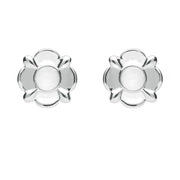 Sterling Silver Bauxite Round Four Petal Flower Stud Earrings E1624