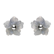 Sterling Silver Blue Chalcedony Tuberose Carnation Stud Earrings, E2162.
