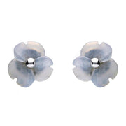 Sterling Silver Blue Chalcedony Tuberose Clover Stud Earrings, E2159.
