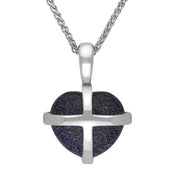 Sterling Silver Blue Goldstone Small Cross Heart Necklace P1544