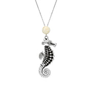 Sterling Silver Coquina Large Seahorse Stone Top Necklace P2589