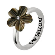 Sterling Silver Dark Mother of Pearl Tuberose Platycodon Ring, R996.