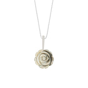Sterling Silver Dark Mother of Pearl Tuberose Small Rose Necklace, P2850.