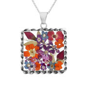 Sterling Silver Floral Bright Petal Large Square Necklace - P2892C