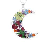 Sterling Silver Floral Mixed Petal Large Crescent Necklace - P2897C