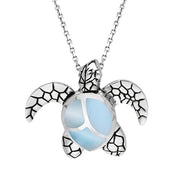 Sterling Silver Larimar Small Three Stone Turtle Necklace P2583