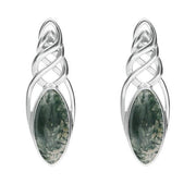 Sterling Silver Moss Agate Celtic Long Marquise Stud Earrings, E994  .jpg