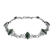 Sterling Silver Moss Agate Marquise Shaped Celtic Bracelet, B594