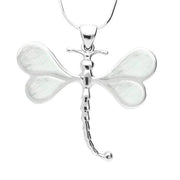 Sterling Silver Mother of Pearl Four Stone Dragonfly Necklace. P1473.