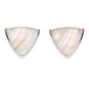 Sterling Silver Mother of Pearl Large Curved Triangle Stud Earrings. E209.