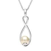 Sterling Silver Pearl Pear Open Twist Necklace. P2525.