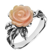 Sterling Silver Pink Conch Tuberose Rose Leaf Twist Ring R728