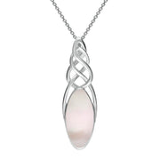Sterling Silver Pink Mother of Pearl Long Marquise Celtic Necklace, P1391.