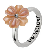 Sterling Silver Pink Mother of Pearl Tuberose Dahlia Ring, R995.