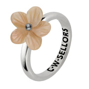 Sterling Silver Pink Mother of Pearl Tuberose Pansy Ring, R994.
