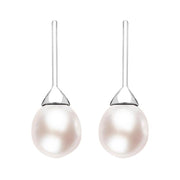 Sterling Silver Pink Pearl Hook Drop Earrings, E1357.