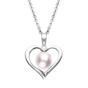 Sterling Silver Pink Pearl Open Heart Necklace, P2764C.