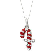 Sterling Silver Red Enamel Large Candy Cane Necklace, P2784C.