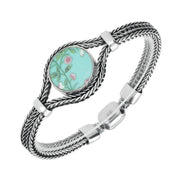 00119718 Sterling Silver Royal Crown Derby Turquoise Chatsworth Wallpaper Round Foxtail Bracelet, B974.