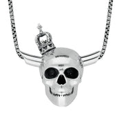 Sterling Silver Skull Horns Crown Necklace. PUNQ0004632