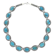 Sterling Silver Turquoise Foxtail Oval Fifteen Stone Necklace, N972.