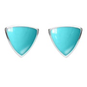 Sterling Silver Turquoise Large Curved Triangle Stud Earrings. E209. 