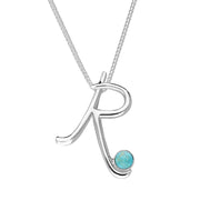Sterling Silver Turquoise Love Letters Initial R Necklace P3465C