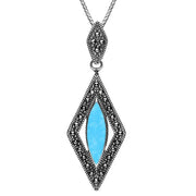 Sterling Silver Turquoise Marcasite Marquise Necklace, P2144.